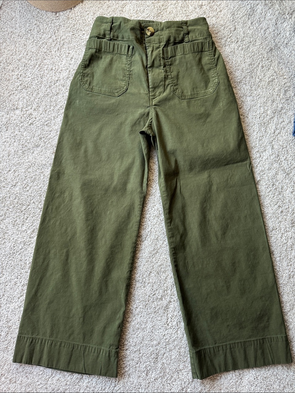 Maeve Olive Green Boot-Cut Wide-Leg Pants